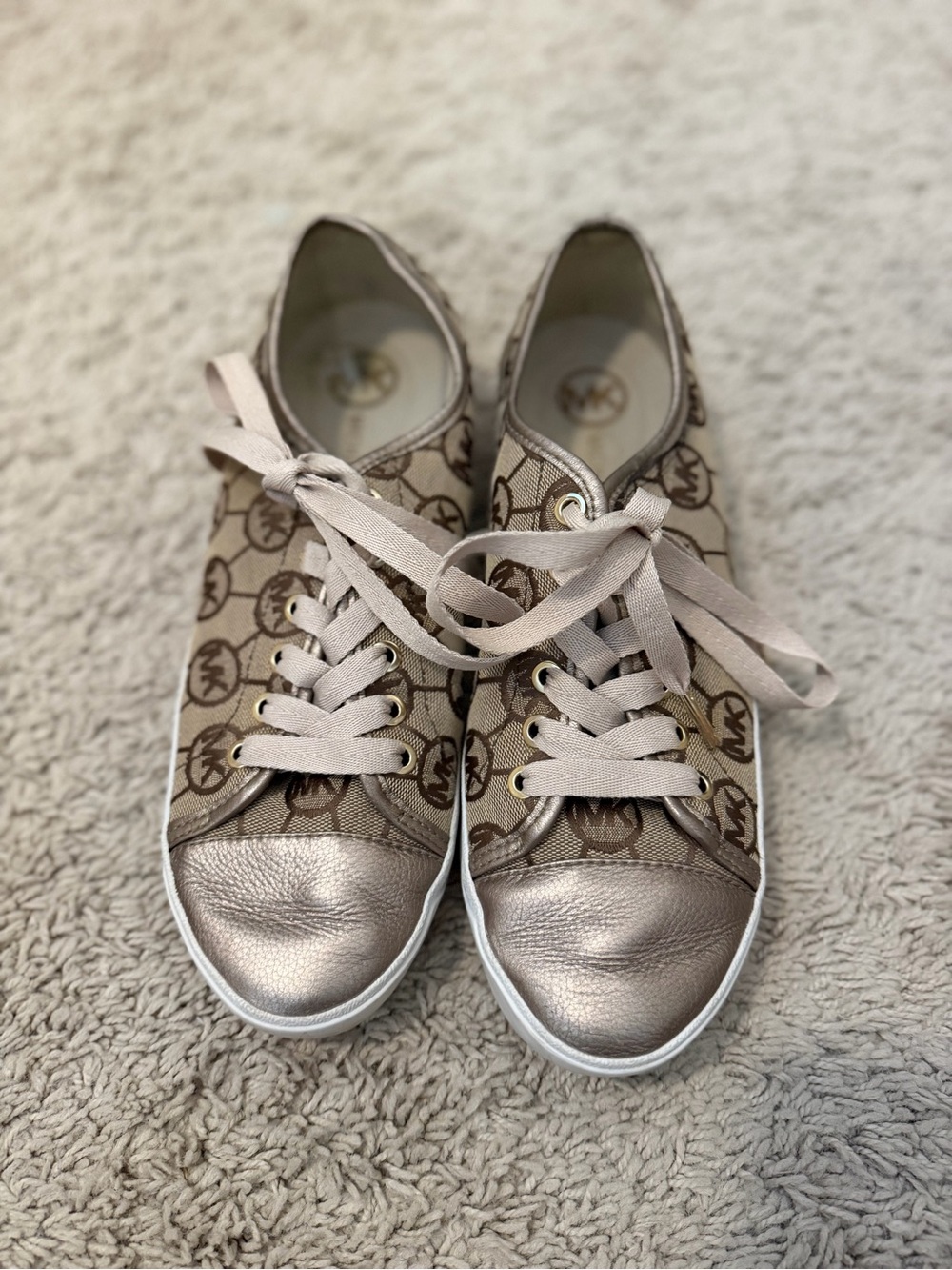 Michael Kors Metallic Taupe Monogram Lace-Up Sneakers